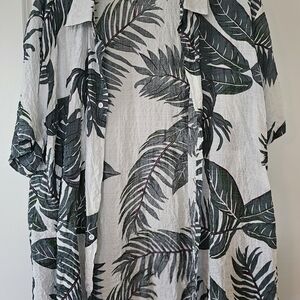 Men's White Tropical Leaf Short-Sleeve Shirt